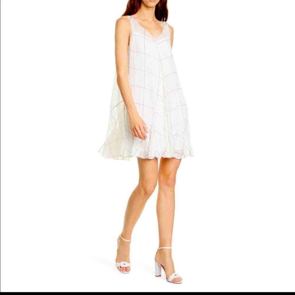 CLUB MONACO White Windowpane Dress Grid Print Sheer Crepe Mini